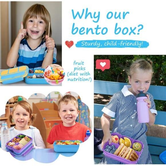Leakproof bento lunch box 4 compartment with utensils sauce cup for kids adults - Picture 7 of 8